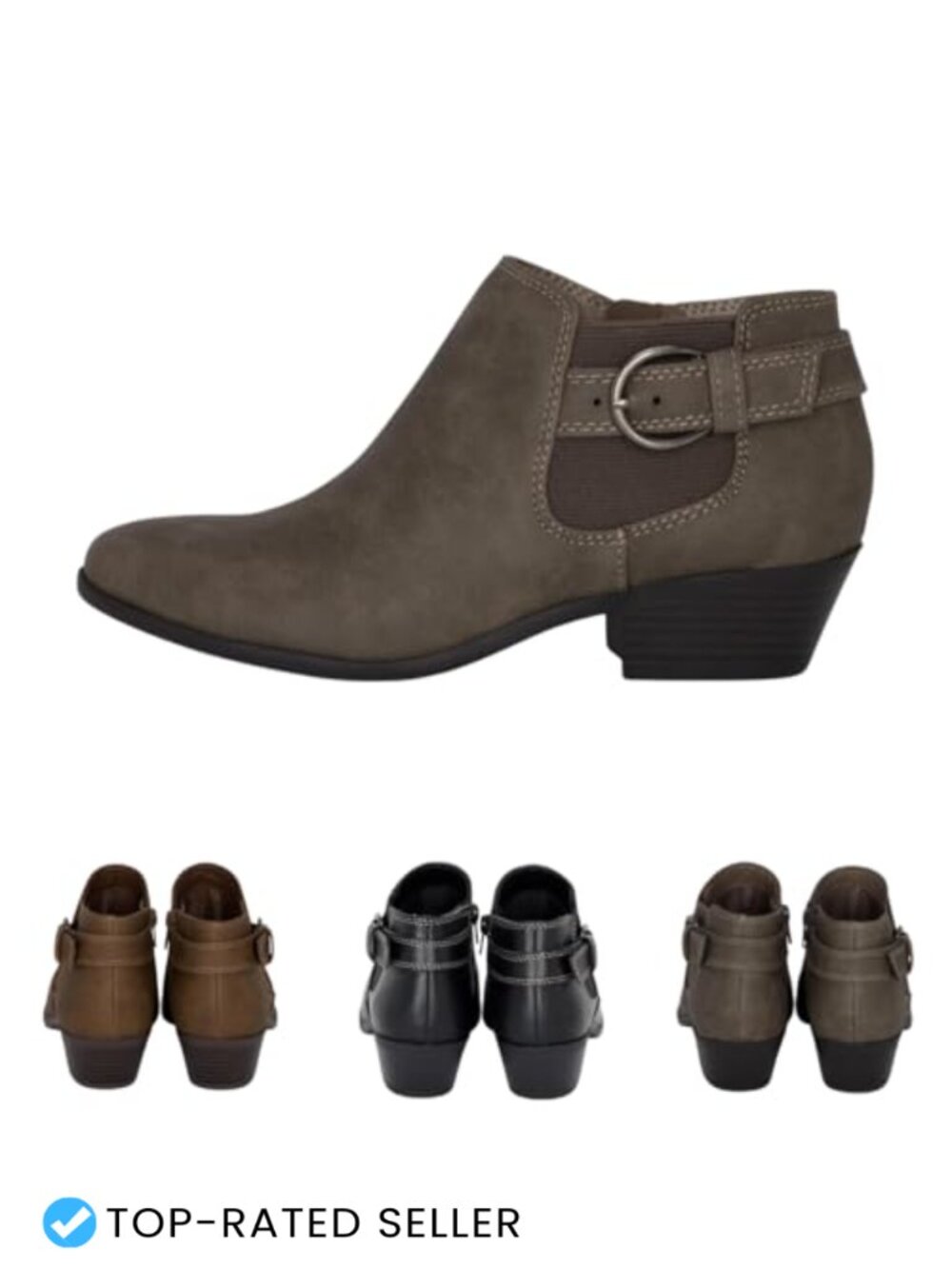 Womens Western Chelsea Ankle Booties Faux Leather Stacked Heel
